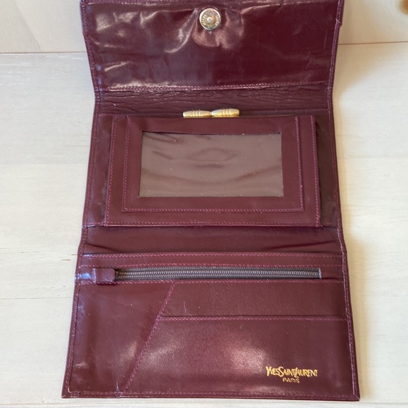 Designer YSL Yves Saint Laurent Cherry Red Smooth Leather Trifold Wallet VTG - Picture 5 of 8